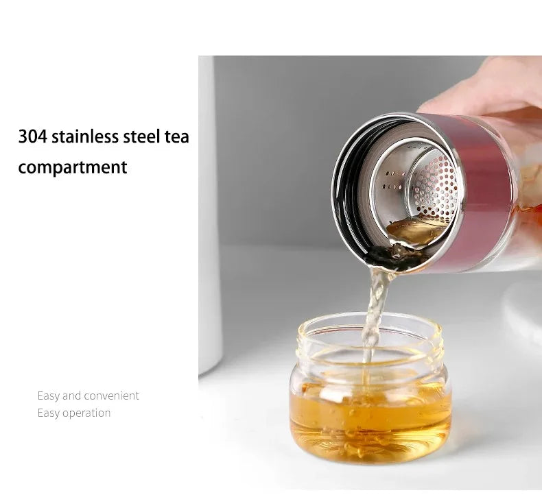 Bouteille d'eau à thé 420 ml en verre borosilicate double paroi avec infuseur pour thé, tasse à thé, gobelet, boisson avec filtre à thé