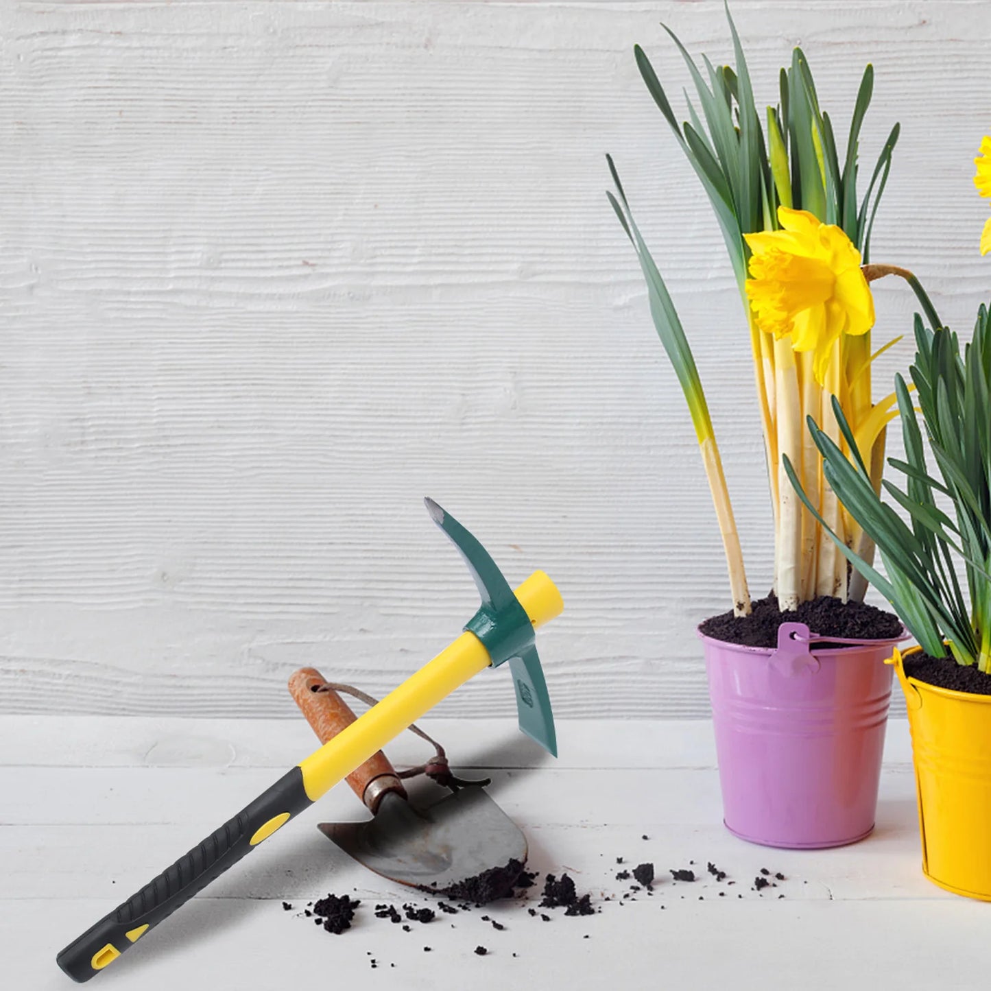 Yellow Fiberglass Garden Pickaxe Hoe with Durable Lightweight Plastic Handle Portable Household Yard Planting Tool