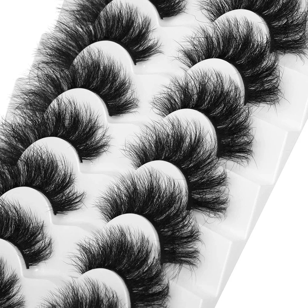 Lot de 7 paires de faux cils en vison artificiel, épais, volumineux, effet œil de chat dramatique, longues bandes, aspect vaporeux