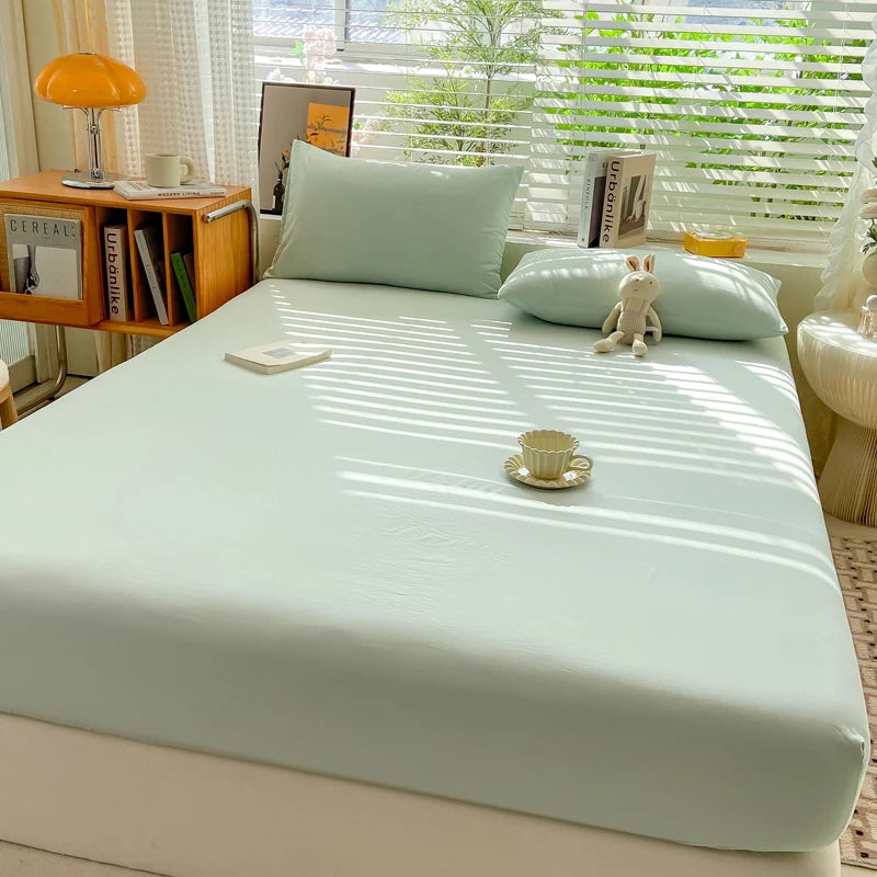 Drap-housse en coton doux avec élastiques, couleur unie, antidérapant, pour lit double, King, Queen, 140/160/200