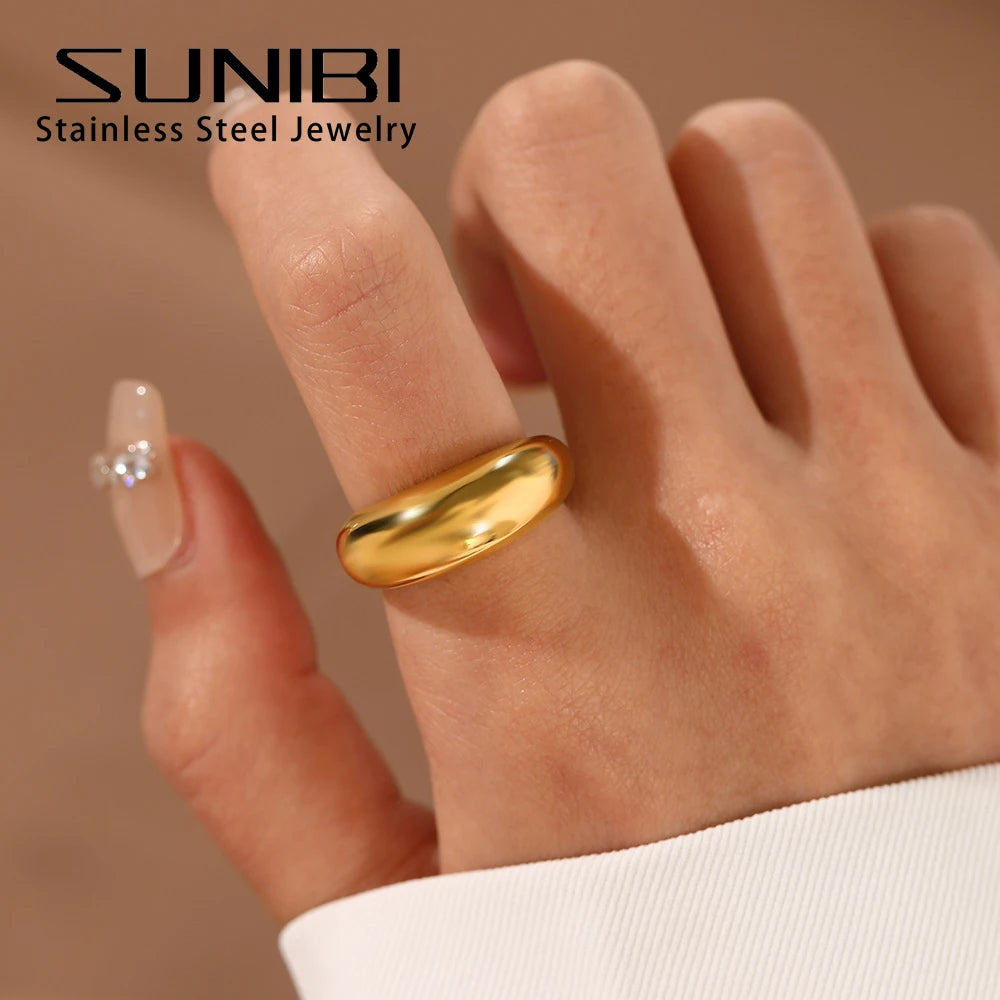 Bague en acier inoxydable SUNIBI pour femmes, couleur or, lisse, géométrie incurvée, couple, anniversaire, mode, bijoux en gros