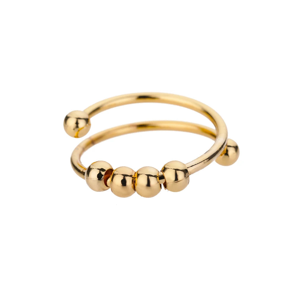 Edelstahlringe für Damen 2024 Trend Offener Goldfarbener Doppelperlenring Hochzeit Ästhetischer Schmuck Paar Geschenk anillos