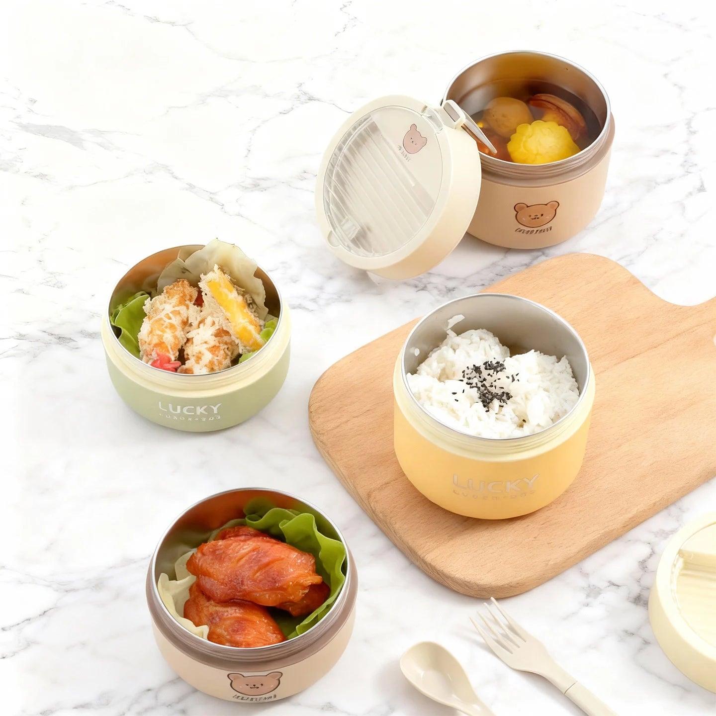 Tragbarer, auslaufsicherer isolierter 316-Edelstahl-Lunchbehälter mit Klapplöffel, Thermo-Brotdose für Kinder und Studenten, beheizbar