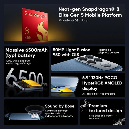 Original POCO F8 Ultra Global Version Smartphone Snapdragon 8 Elite Gen 5 6.9" Display 6500mAh 100W HyperCharge 50W Wireless NFC