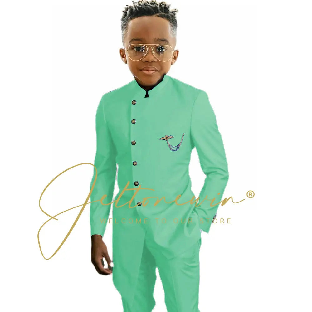 Königsblaues afrikanisches Design Jungen-Anzüge Set für Hochzeit Formeller Smoking Kinder Kostüm Klavieraufführung Maßgeschneiderte Kinder