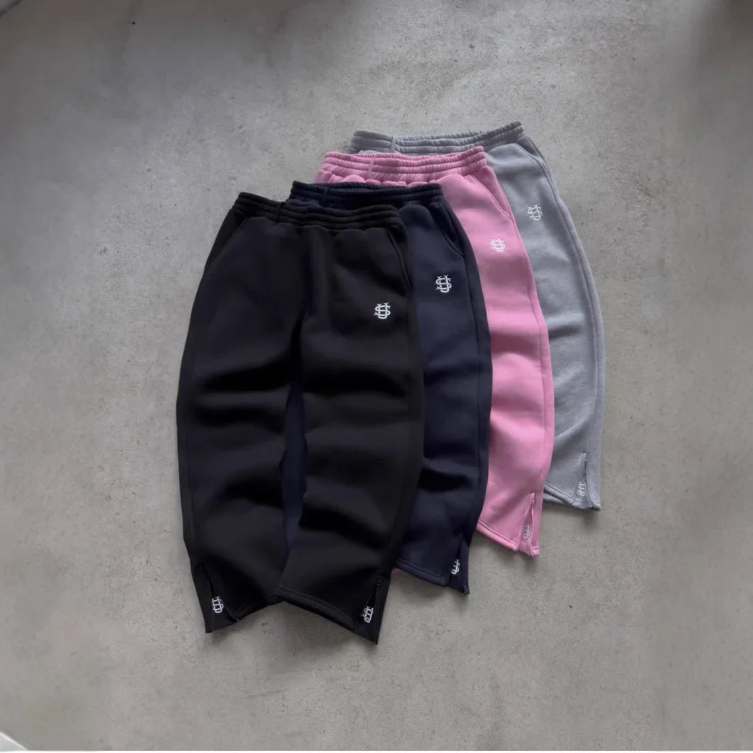 Retro Y2k Streetwear Trend Herren und Damen Hip Hop Stickerei Freizeithose Elastischer Bund Reißverschluss Locker Einfarbige Sporthose