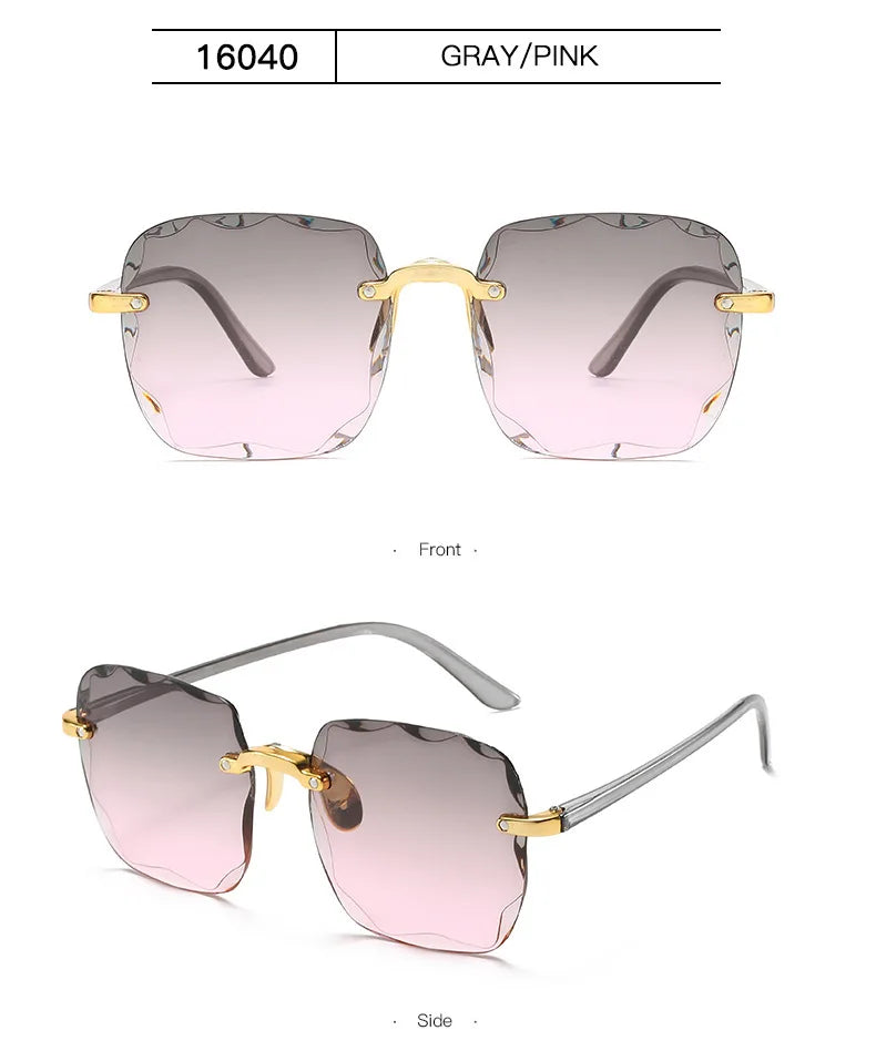 Randlose Damen-Sonnenbrille, modische Verlaufsgläser, Damensonnenbrille, Vintage-PC-Bügel, klassische Designer-Sonnenbrille für Herren
