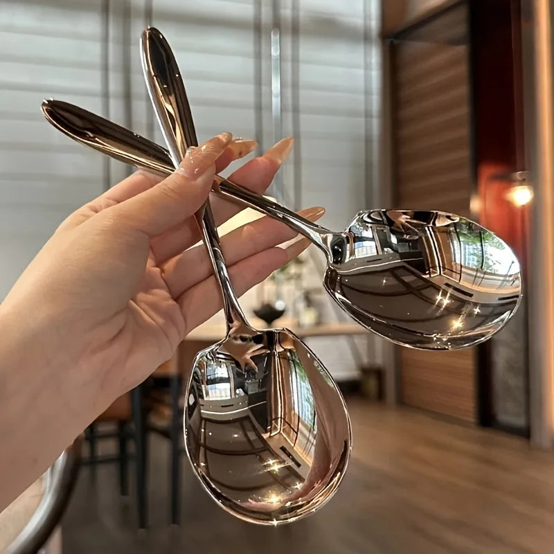 Ensemble de 2 cuillères de service surdimensionnées en acier inoxydable à long manche, idéales pour la maison et le restaurant. Vaisselle en acier inoxydable.