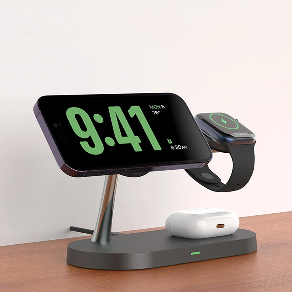 3-in-1 Magnetisches kabelloses Ladegerät für iPhone 16 15 14 13 12, Schnellladestation für Apple Watch 10 9 8 7 6 5 4, Airpods 2 3 Pro