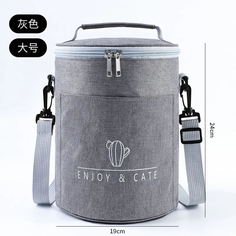 Große runde Thermische Lunchtasche Verdickte Aluminiumfolie Isolierte Bento-Tasche mit Reisbehälter Wärmetasche Mahlzeitenbeutel Oxford T...