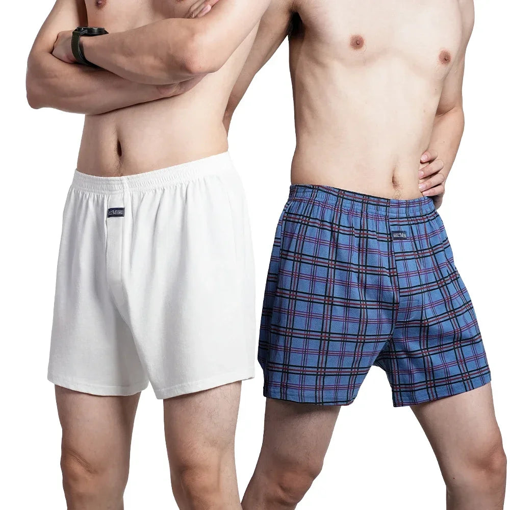 Herren reine Baumwolle Boxershorts Unterwäsche Hohe Taille Große Unterhose Lässiges Karo Übergröße Aro-Hose Pyjamahose für Zuhause M-3XL