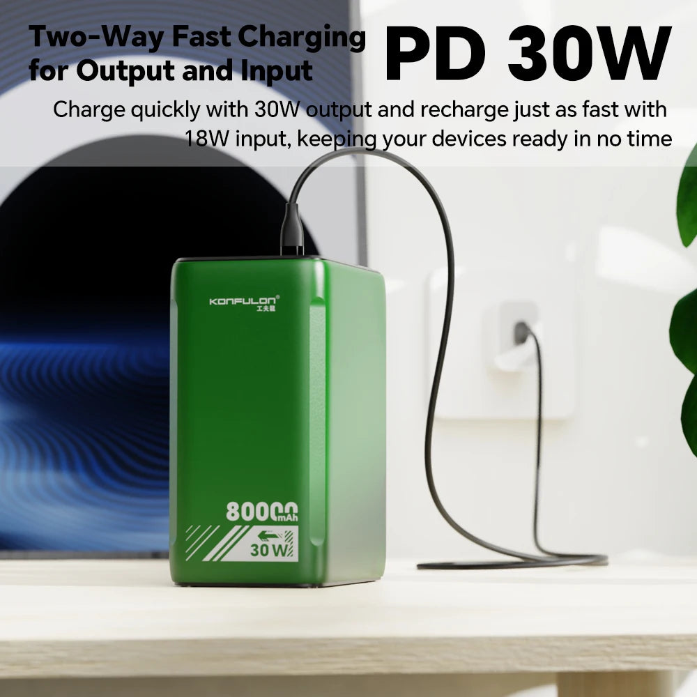 Konfulon Power Bank 80000mAh Schnelllade-Akku mit Taschenlampe Outdoor Handy-Ladegerät für iPhone Xiaomi Huawei Samsung