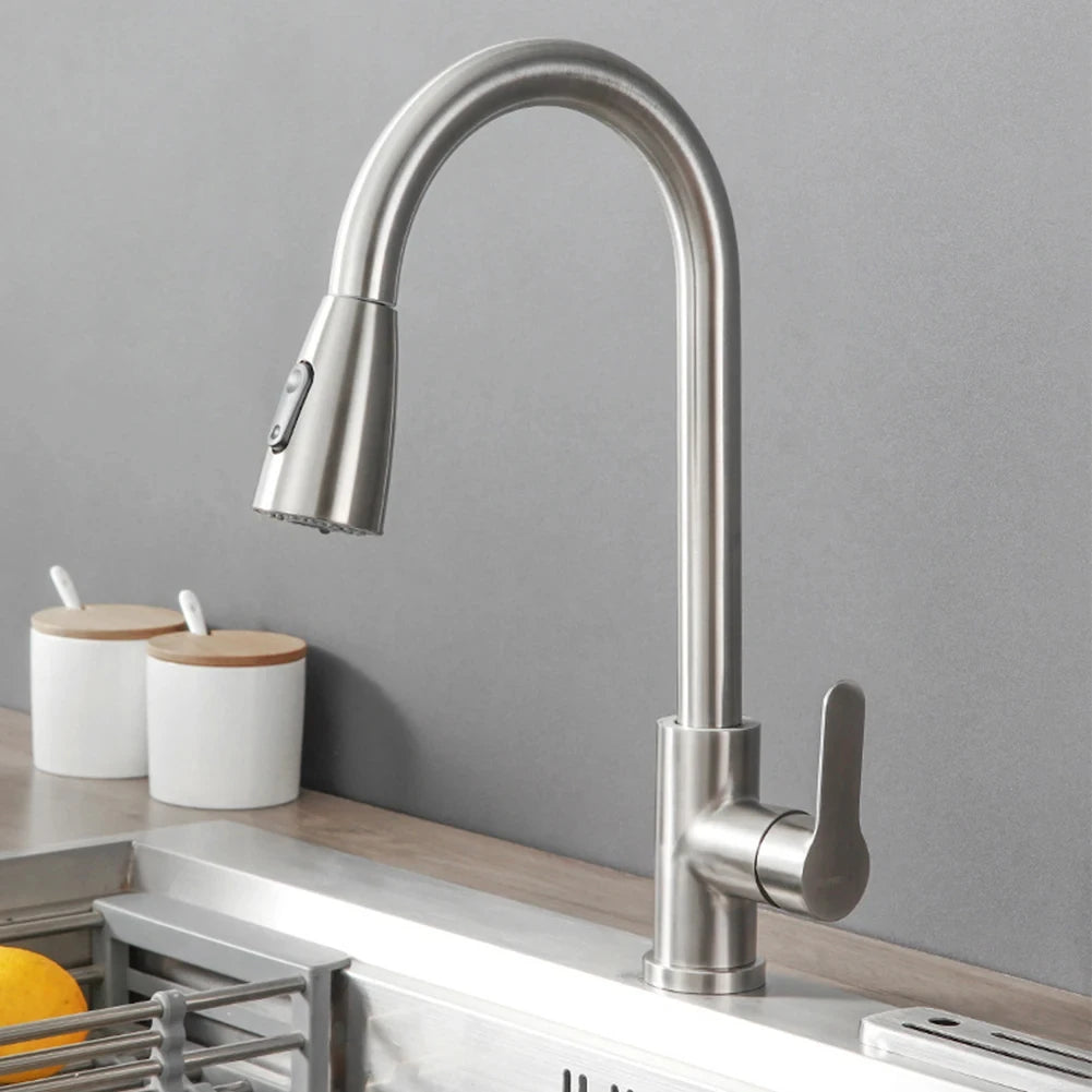 Küchenarmaturen Gebürstet Nickel Ausziehbare Küchenspüle Wasserhahn Deckmontierter Mischbatterie Strahlbrausekopf Heiß Kalt Armaturen Silber
