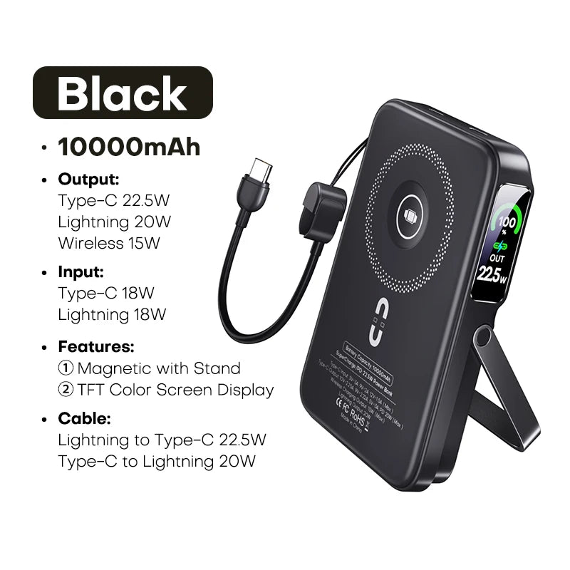 Batterie externe QOOVI Qi2 10000 mAh sans fil PD20W, charge rapide, chargeur portable pour iPhone, Samsung, iWatch, Airpod