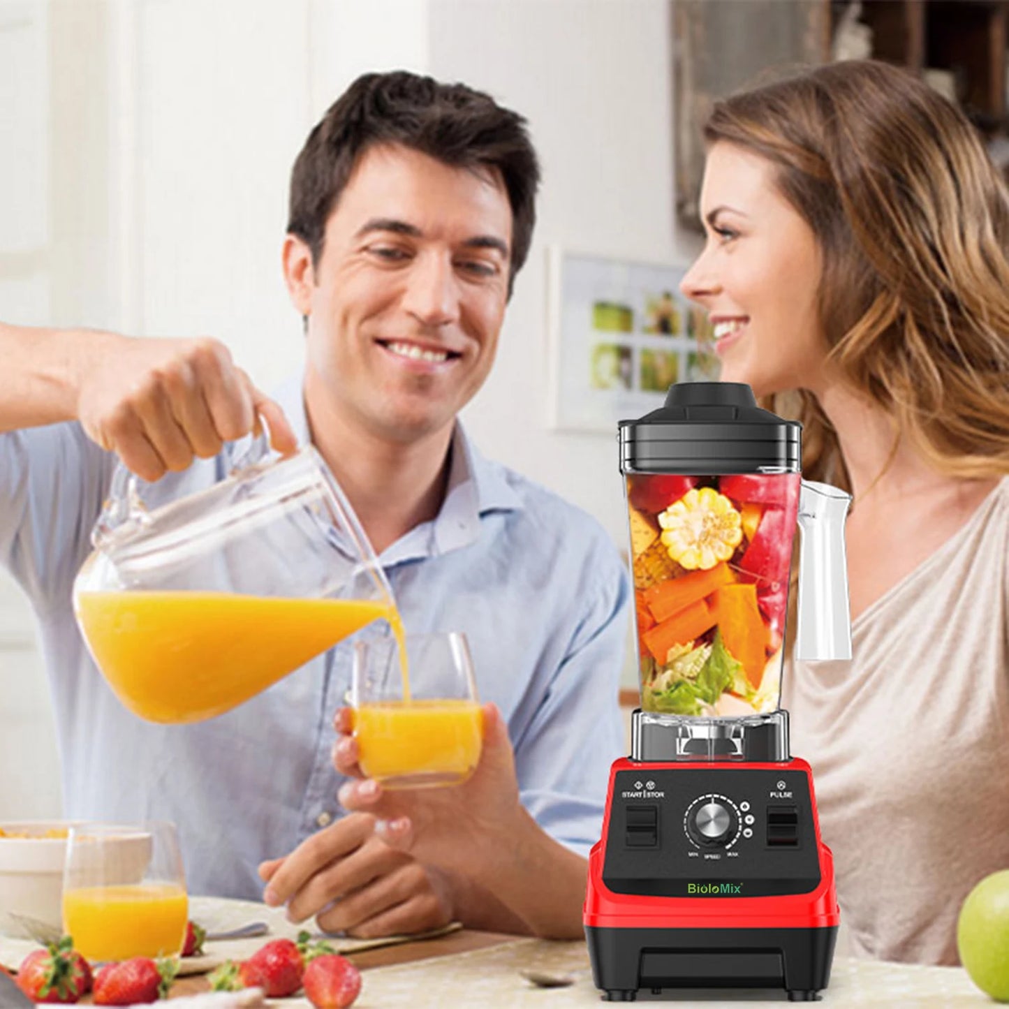 BioloMix Mini Pro 1800W Hochleistungs-Smoothie-Mixer BPA-frei 1,8L und 0,6L Doppelbehälter Hochleistungs-Küchenmixer Entsafter