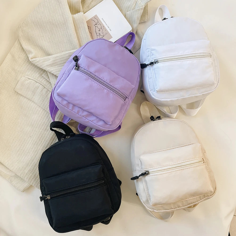 Fashion Uni-Farbe Rucksack Damen Nylon Ranzen Preppy Stil Mini-Rucksäcke