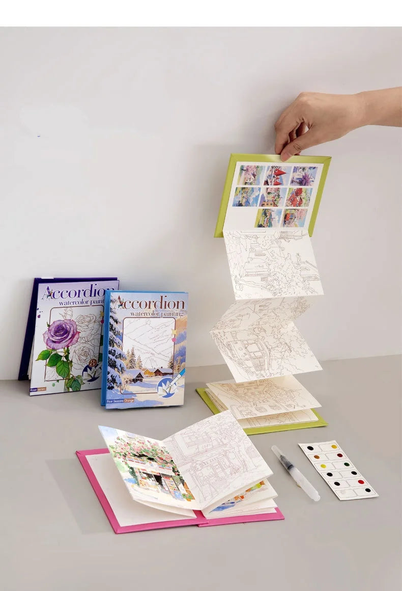 Aquarell-Malbuch mit integrierter Palette, Pop-up-Papier und Farben – Geschenk für junge Künstler und Doodle-Liebhaber