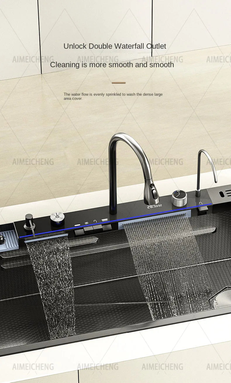 Grand évier de cuisine double intelligent SUS3004 Purification des fruits et légumes Catalyseur d'eau Élimination des résidus de pesticides Appareil ménager