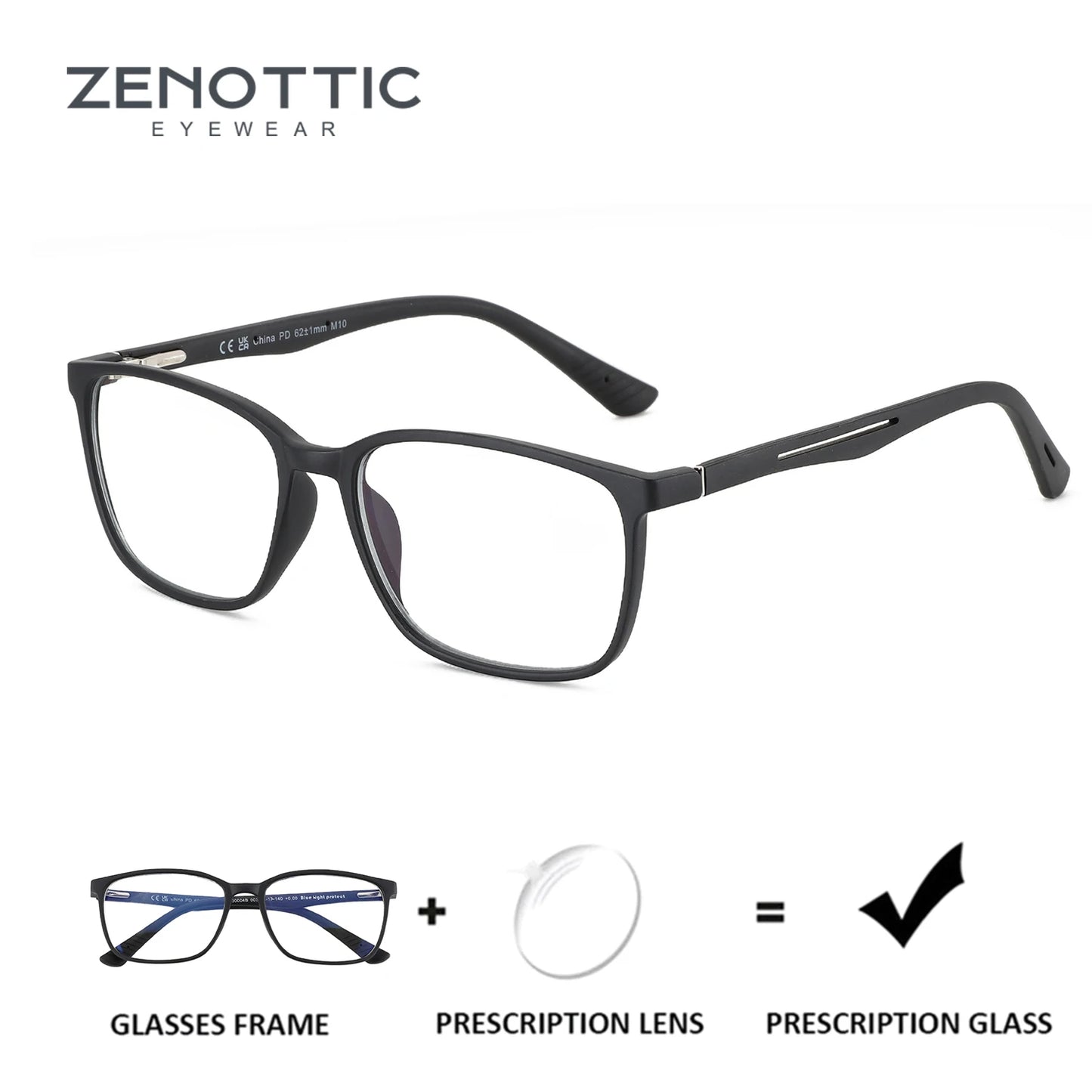 ZENOTTIC Fashion Unisex Square Prescription Glasses Anti Blue Light/Photochromic/ Myopia/Hyperopia/Progressive Eyeglasses