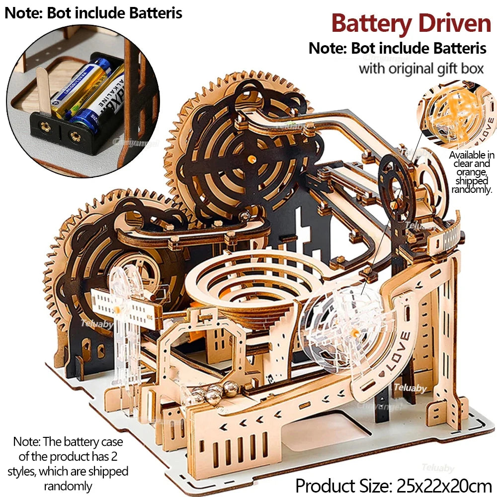 3D Holzpuzzle Murmelbahn Set DIY Aufbau Baukasten STEAM-Engine Lernspielzeug für Erwachsene Kinder Geburtstagsgeschenke