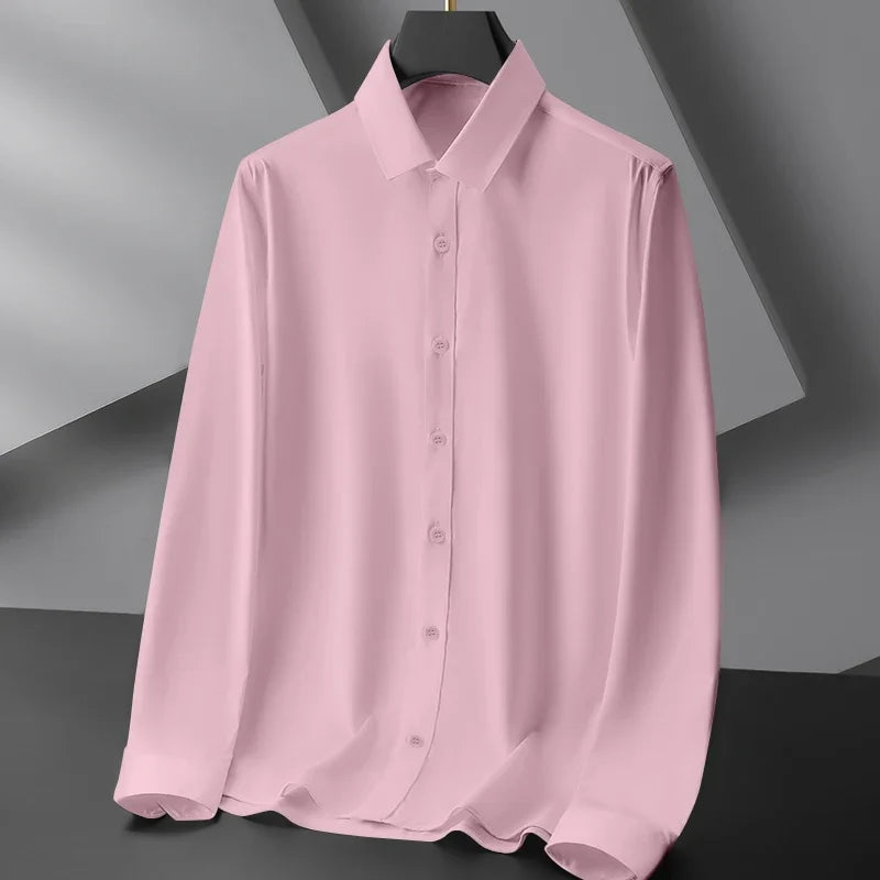 New Men's Business Casual Long Sleeved Solid Color Shirt Wrinkle Resistant Wrinkle Free Comfortable All Season Versatile Top