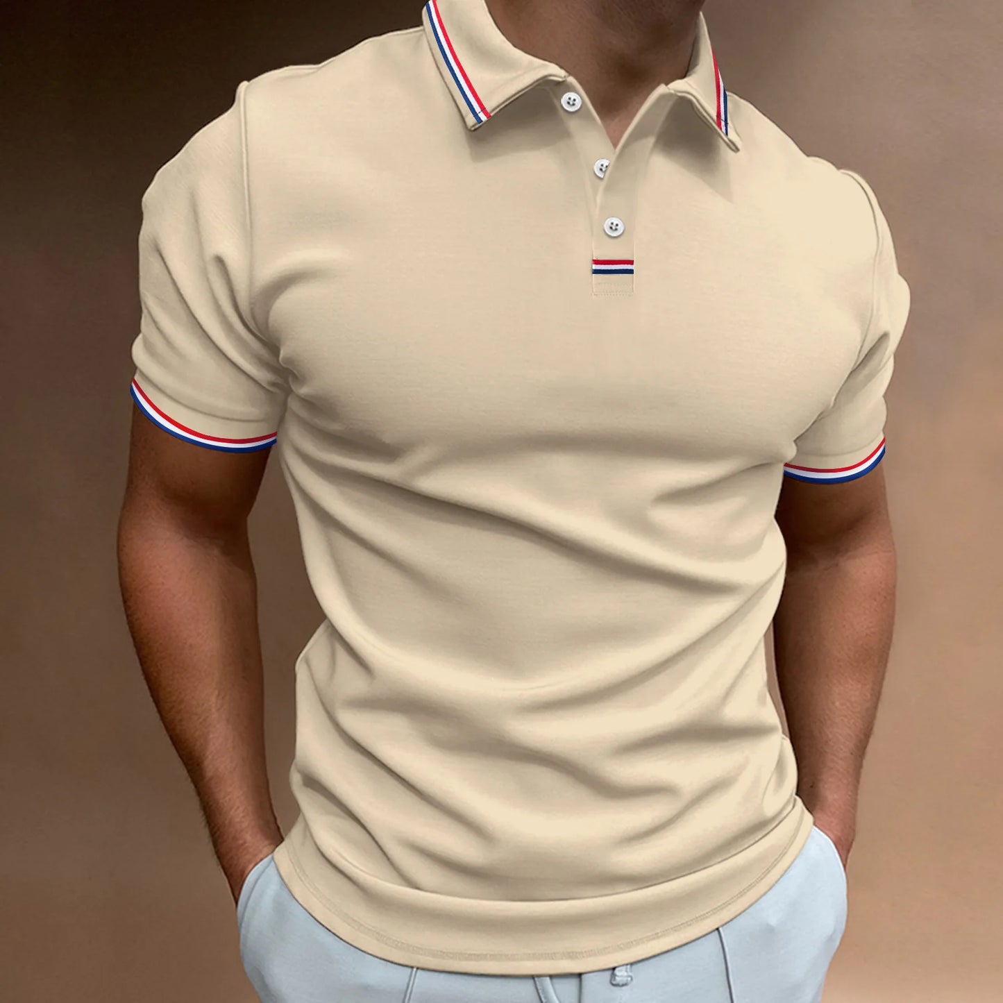 Men's Quick-Drying Solid Color Polo Shirt Summer Elastic Collared Short-Sleeved Sports T-Shirt for Active Wear