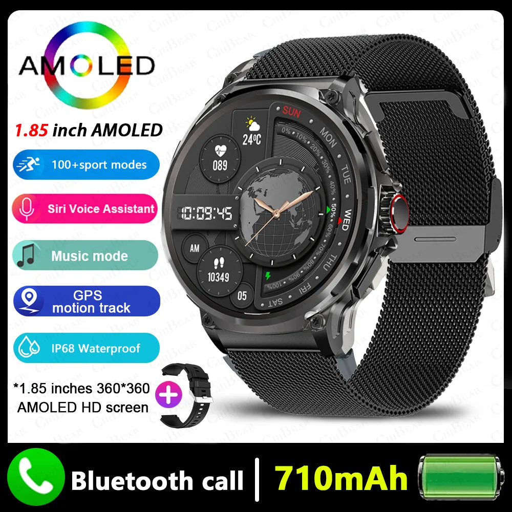 Montre connectée intelligente GPS homme 2026, écran AMOLED HD 1,85 pouces, batterie 710 mAh, appels Bluetooth, pour Android et iOS