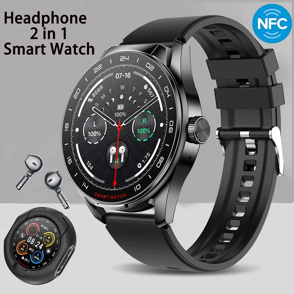 2025 Neue NFC Herren Smartwatch Bluetooth-Anruf Herzfrequenzüberwachung HD Großbildschirm TWS 2-in-1 Sport-Trajektorie Damen Smartwatch