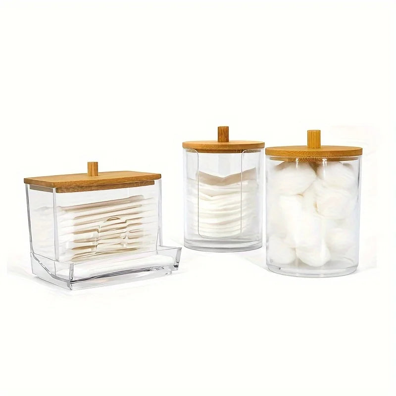 Clear Acrylic Makeup Organizer Cotton Pad Swab Holder Makeup Pads Jar Cosmetic Storage Box  Makeup Storage Home Organization