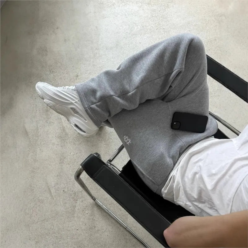 Retro Personalisierte Y2K Loose Straight Herren Trainingshose mit Bein-Reißverschluss Stickerei Hip Hop Harajuku Casual Herren Weite Hose
