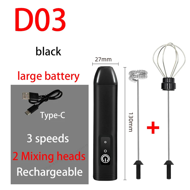 CHAUD Mousseur à lait électrique + Fouet à œufs Recharge sans fil Type-C 3 vitesses Mini batteur à main Mousseur à café Outils de cuisine