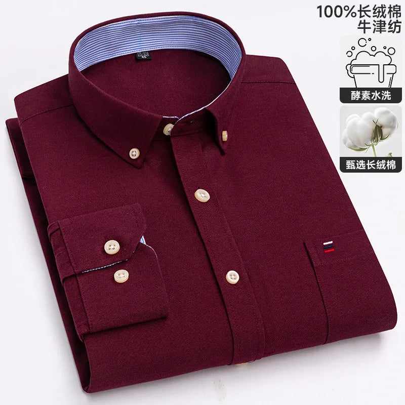 100-220 catties Plus Size Men's Shirt 100% Cotton Long Sleeve Business Casual All Oxford Spinning Plus Size Plaid Shirt