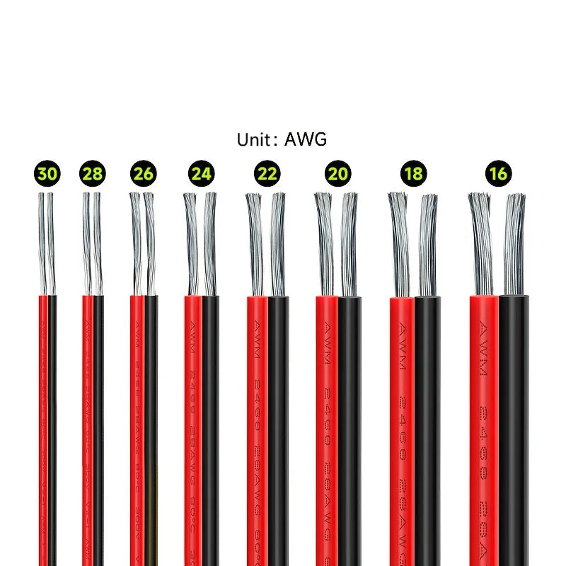 Câble de rallonge 2 conducteurs rouge et noir en PVC 22awg 20awg 18awg Fil domestique en cuivre étamé