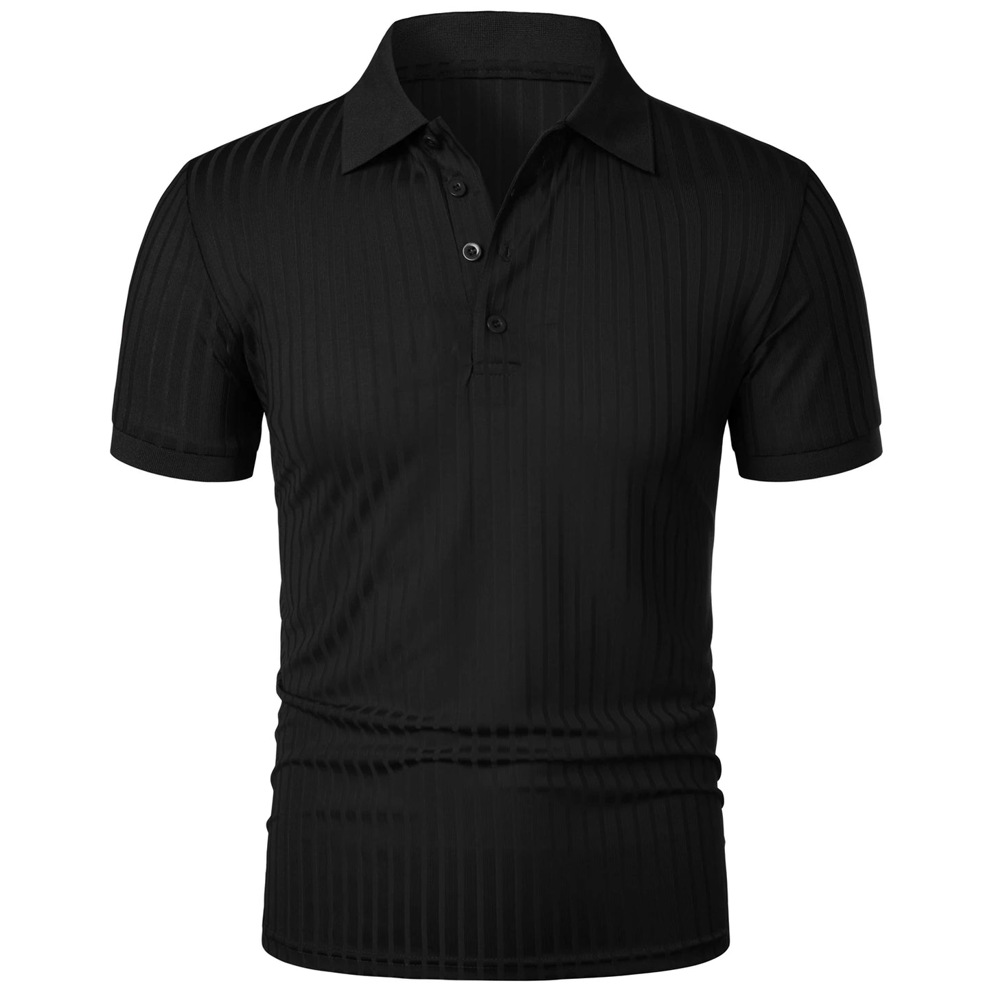 Herren Lauf-Sport-Fitnessbekleidung Sommer hochelastisches, vertikales Kurzarm-Polo-Shirt schlankes Strick-Basis-Shirt