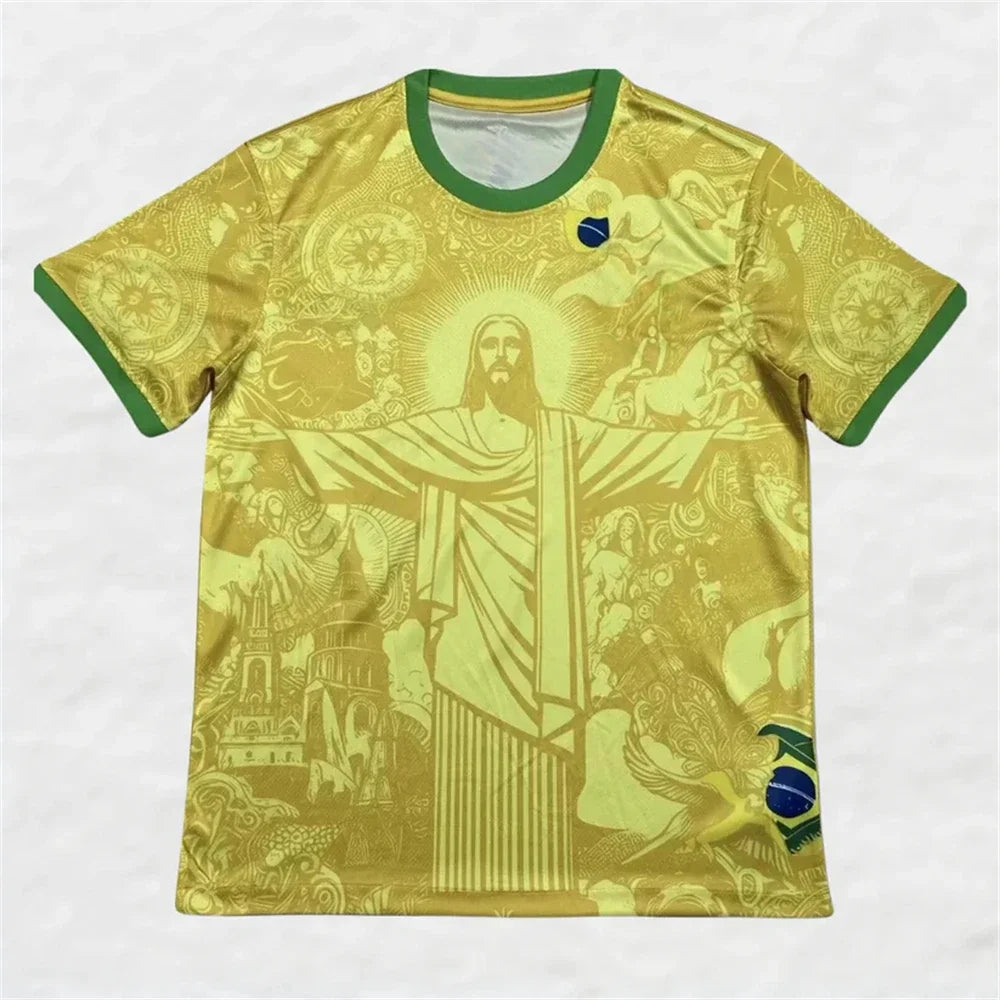 Haut d'entraînement de football d'été Brésil Édition Spéciale Jesus Maillot de Football Noir Gris Adulte Enfant T-shirts d'extérieur à séchage rapide