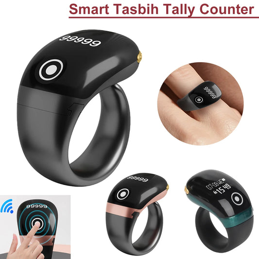 Smart Tasbih Tally Counter 0~99999 Muslims Tasbeeh Zikr Ring Prayer Time Vibration Reminder Type-C Ring Counters OLED Display