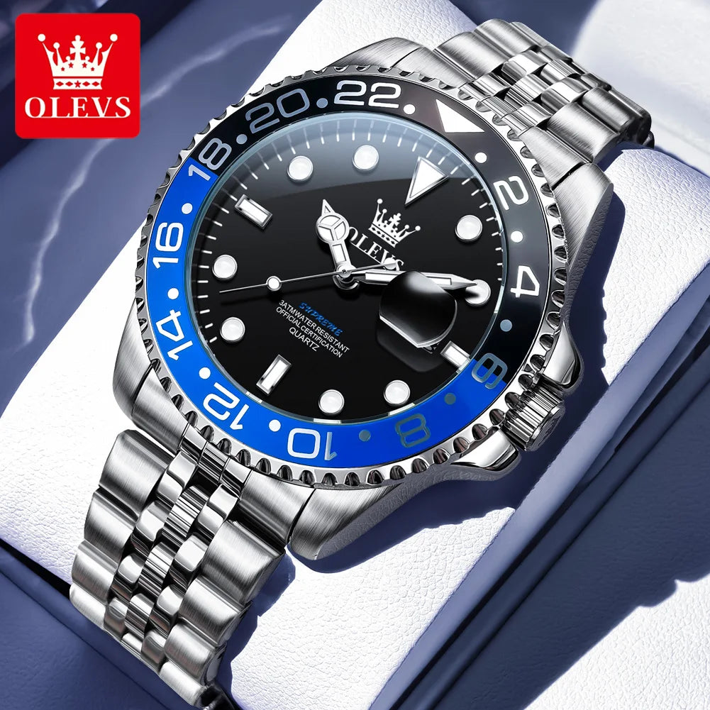 OLEVS 5657 Montre Homme Originale Acier Inoxydable Date Quartz Étanche Lumineuse Montres de Sport Pour Homme Cadeaux Boîte Reloj