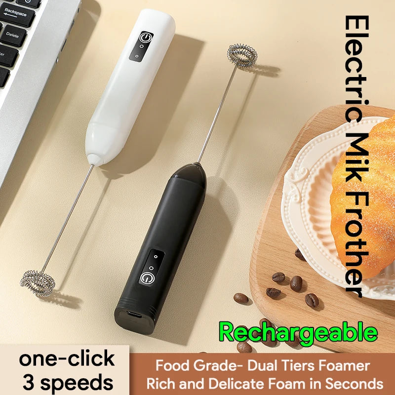 CHAUD Mousseur à lait électrique + Fouet à œufs Recharge sans fil Type-C 3 vitesses Mini batteur à main Mousseur à café Outils de cuisine