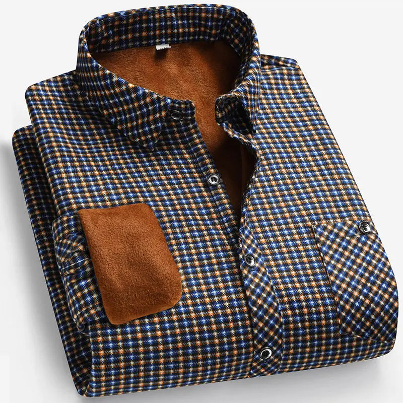 2025 Autumn and Winter Men's Fleece-lined Long Sleeve Shirt Business Casual Fashion Comfortable Non Ironing Versatile Top