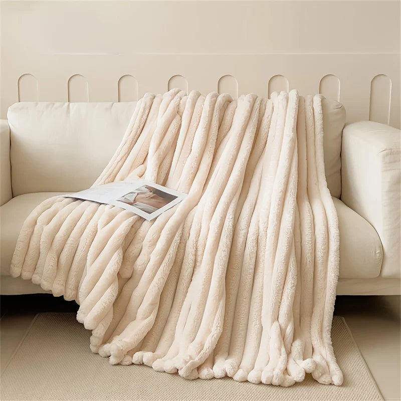 Couverture Polaire Épaisse à Larges Rayures Multifonctionnelle Douce Agréable à la Peau Imperméable Couvre-lit Canapé Jeté de Canapé pour
