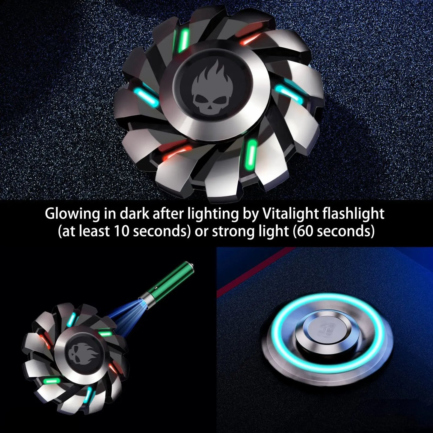 YIJOO Leuchtender Fingerspitzen-Kreisel EDC Sensorik-Spielzeug Metall Leiser Fidget Spinner Regenbogenlicht Fidget Toys