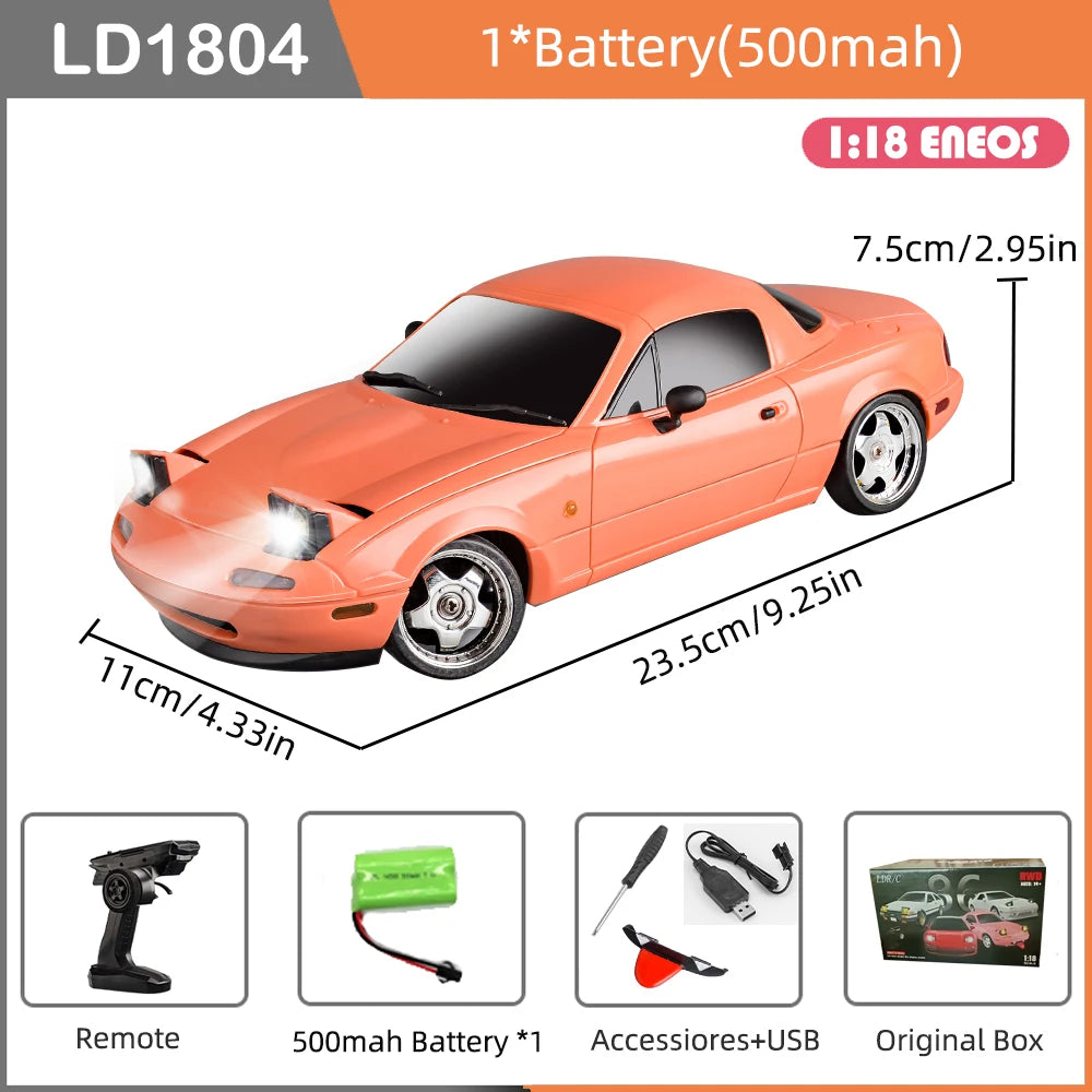 LDRC LD1804 RC Drift Car 1/18 Mazda Mx5 2.4G 2WD ESP Gyroscope LED Lights Full Scale Controlled Model Children Car Toys Gifts