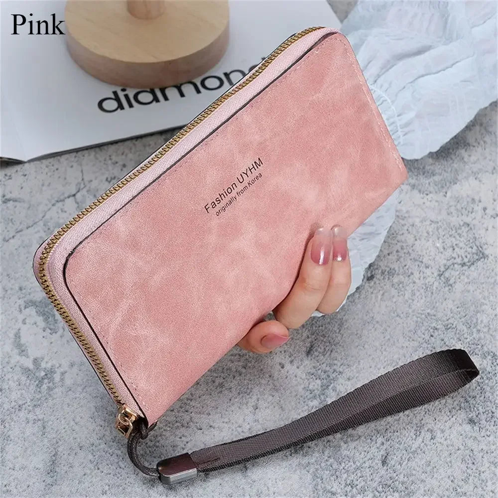 Forever Young Geldbörse Damen Lang PU Standard Geldbörsen 2024 Neu Retro Weiblich Glatt Reißverschluss Portemonnaie Damen Handtasche Kartenfächer