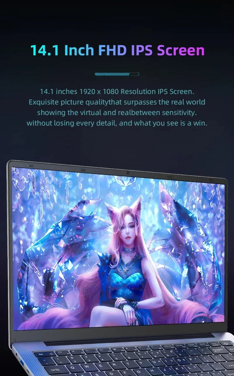 New Ultra Slim Laptop 14.1" 16GB RAM 2TB SSD Intel Pentium 4405U Notebook Gamer 1920*1080 Display Office Study Computer PC