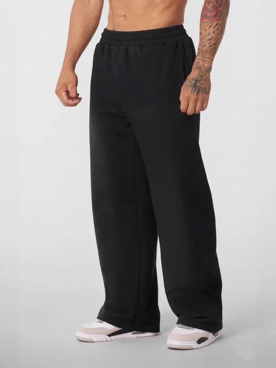 American casual pants men's straight tube loose oversized elastic waistband sports pants simple and fashionable casual running p