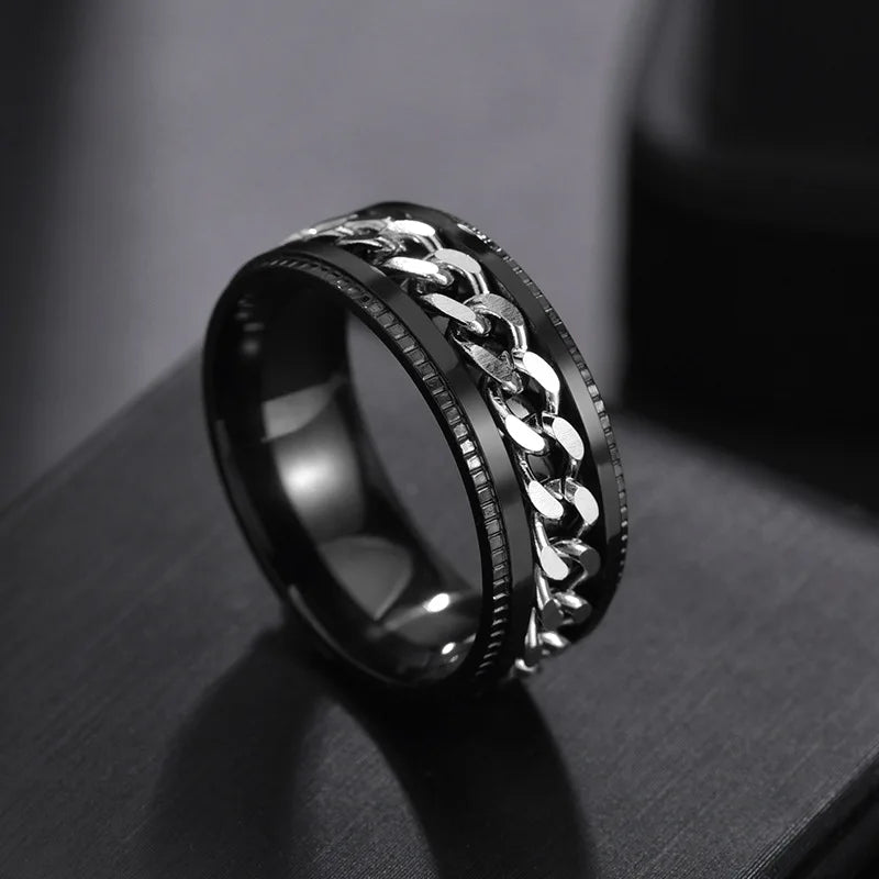 Westliche Mode Einfaches Design Drehbare Kettenring Silber Schwarz Gold Farbe Titan Stahl Ringe für Herren Damen