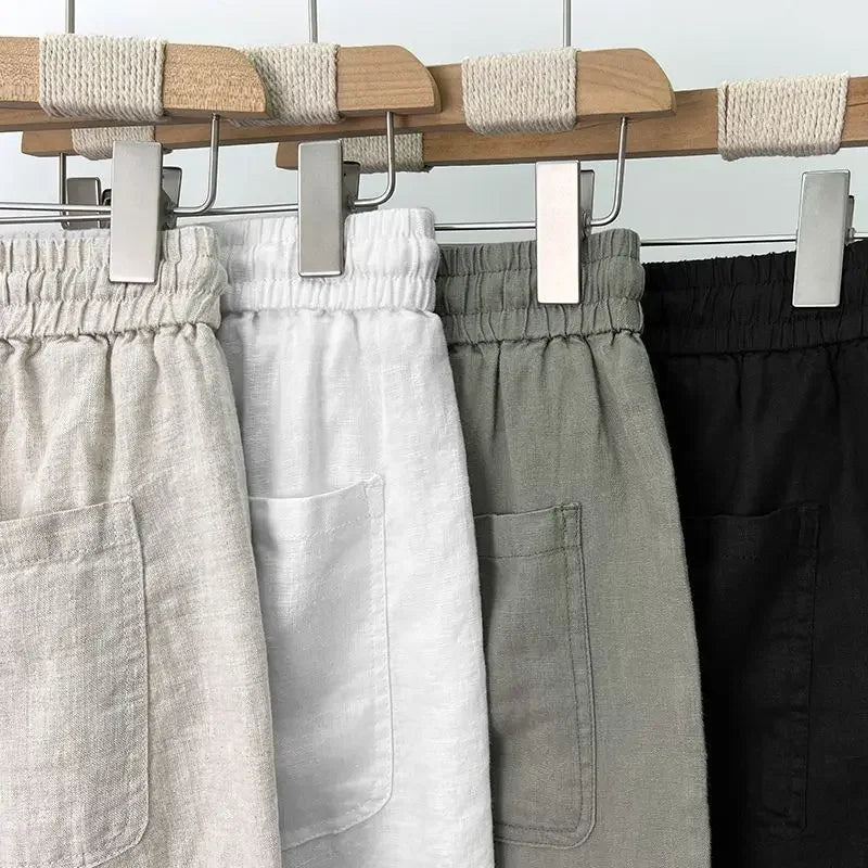 Hochwertige reine Leinenhose für Herren Sommer Baumwoll-Leinen Loose Straight Leg Freizeit lange Hose Frühling Herbst Bequem Atmungsaktiv