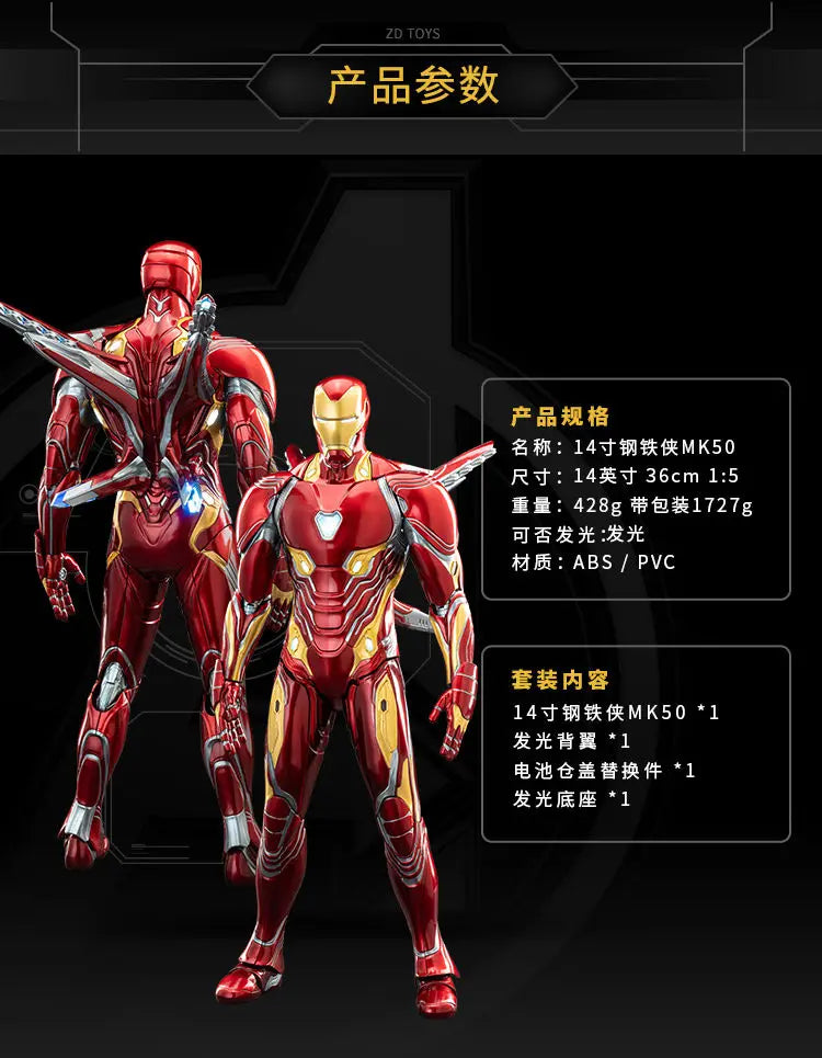 ZDTDS Original 1/5 36CM Iron Man MK50 MK3 LED-Beleuchtung 10-jähriges Jubiläum Tony Stark Modell Actionfigur Geschenk