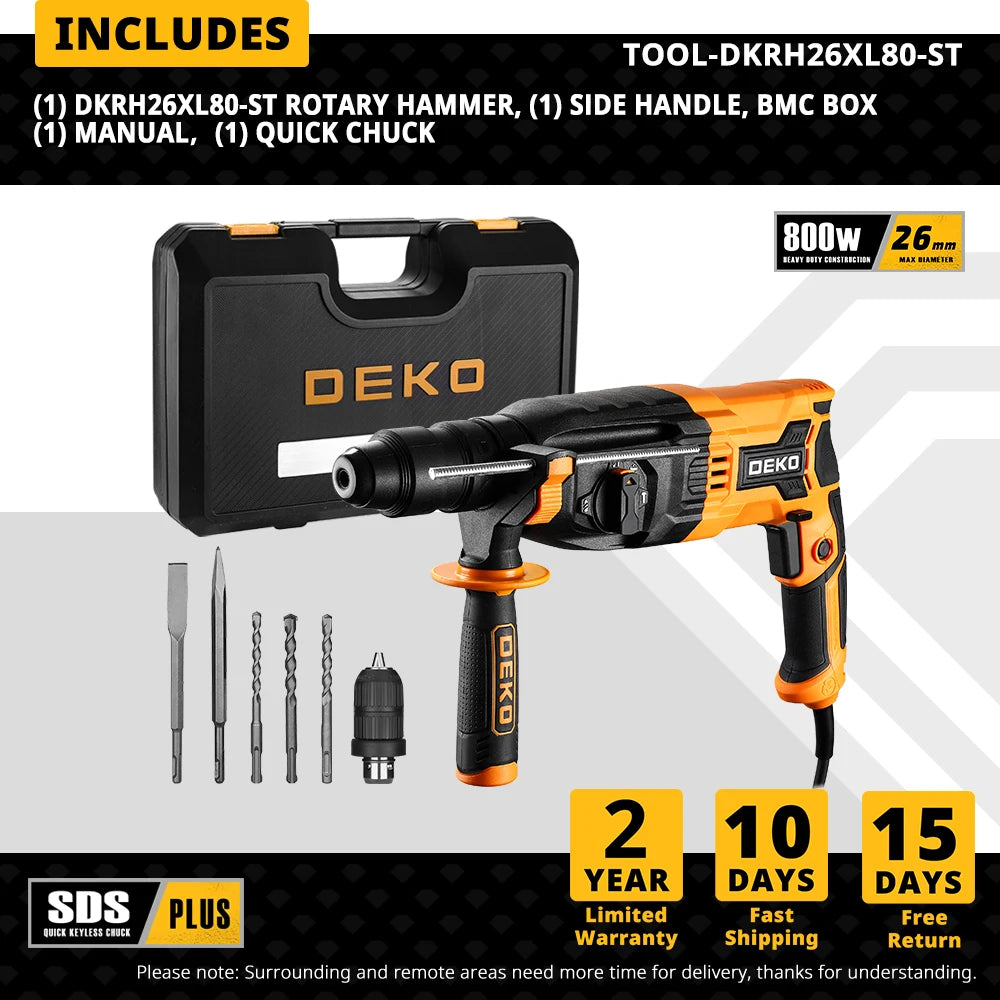Perforateur rotatif DEKO 220 V avec boîte BMC, 600 W-1000 W, perceuse à percussion électrique, 6 accessoires