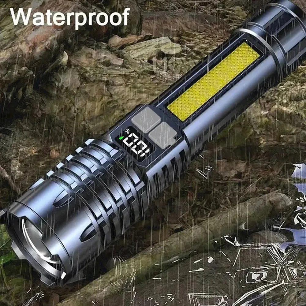 Super Bright COB LED Flashlight TYPE-C Rechargeable Zoomable With Side Light Waterproof Torch Camping Hiking Emergency Outdoor